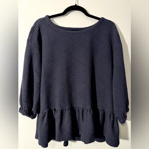 Anthropologie Maeve Mikayla Textured Peplum Top – Size Small, Navy Blue